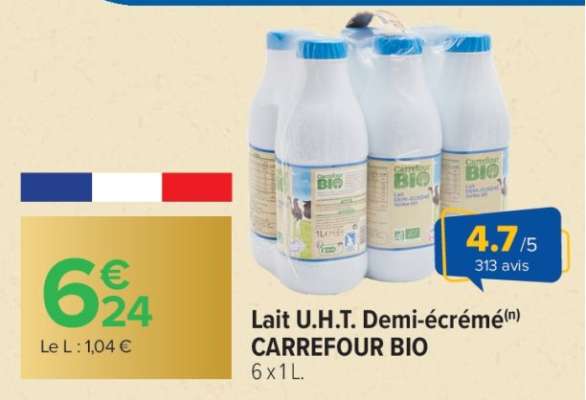 Lait U.H.T. Demi-écrémé CARREFOUR BIO