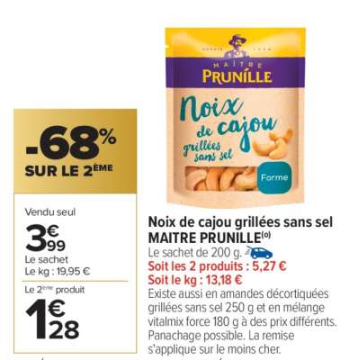 Noix de cajou grillées sans sel MAITRE PRUNILLE