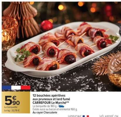 12 bouchées apéritives aux pruneaux et lard fumé