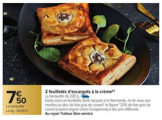 2 feuilletés d'escargots à la crème