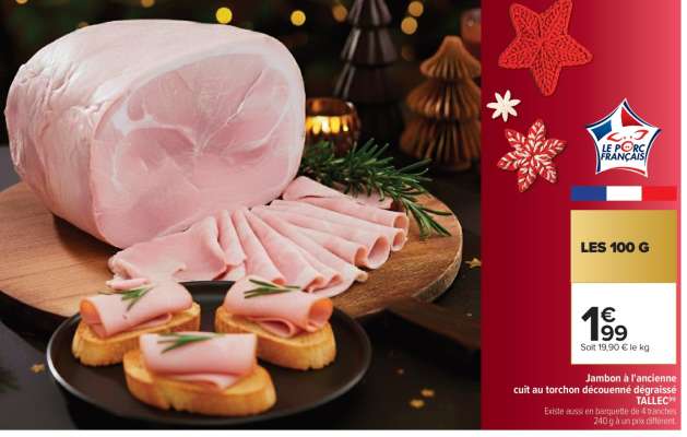 Jambon à l'ancienne cuit au torchon découenné dégraissé
