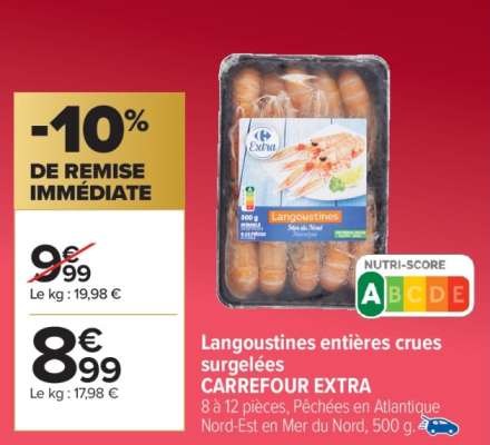 Langoustines entières crues surgelées CARREFOUR EXTRA