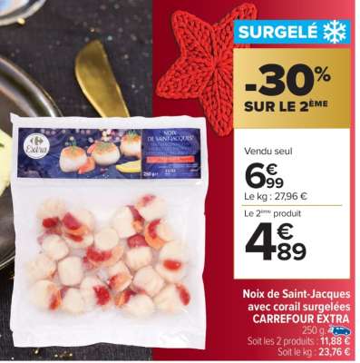 Noix de Saint-Jacques avec corail surgelées CARREFOUR EXTRA