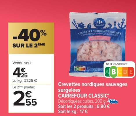 Crevettes nordiques sauvages surgelées CARREFOUR CLASSIC'