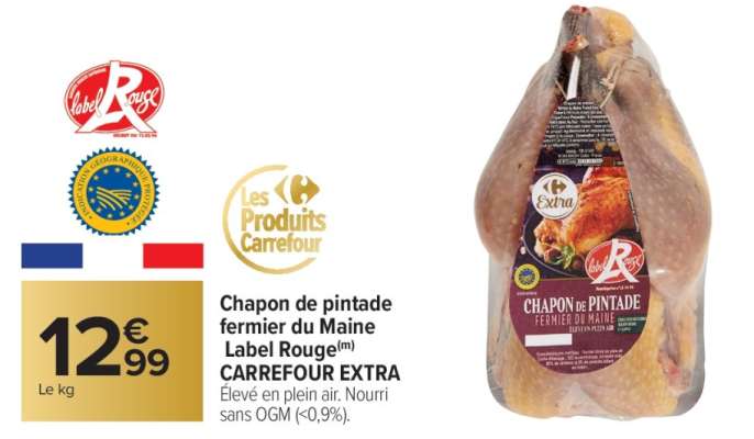 Chapon de pintade fermier du Maine Label Rouge CARREFOUR EXTRA