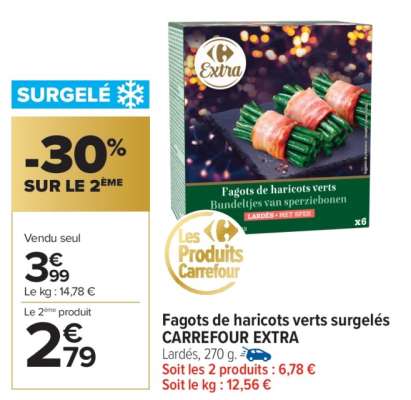 Fagots de haricots verts surgelés CARREFOUR EXTRA