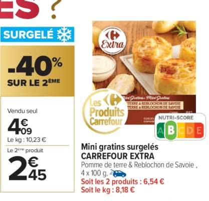 Mini gratins surgelés CARREFOUR EXTRA