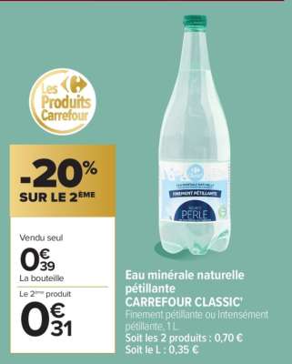 Eau minérale naturelle pétillante CARREFOUR CLASSIC’