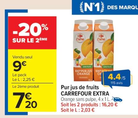 Pur jus de fruits CARREFOUR EXTRA