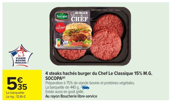 4 Steaks Hachés Burger du Chef Le Classique 15% M.G. SOCOPA