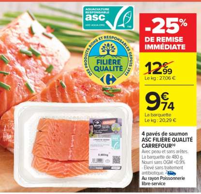 4 pavés de saumon ASC FILIÈRE QUALITÉ CARREFOUR