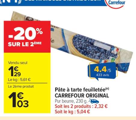 Pâte à tarte feuilletée CARREFOUR ORIGINAL