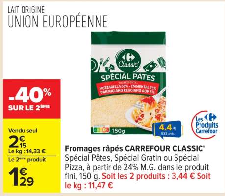 Fromages râpés CARREFOUR CLASSIC'