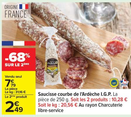 Saucisse courbe de l'Ardèche I.G.P.