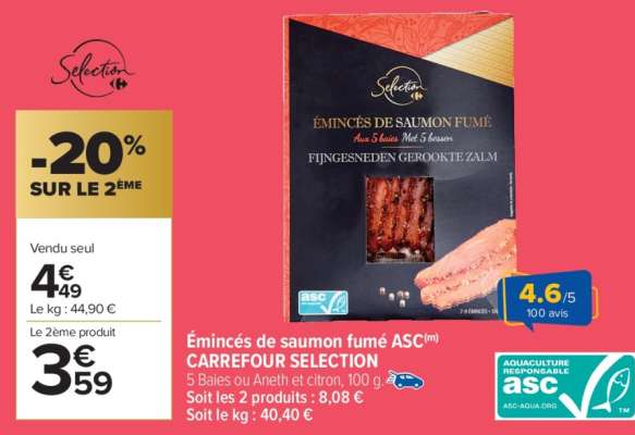 Émincés de saumon fumé ASC(m) CARREFOUR SELECTION