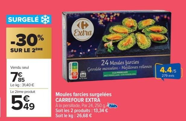 Moules farcies surgelées CARREFOUR EXTRA