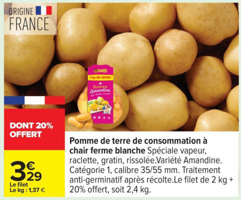 Pomme de terre de consommation à chair ferme blanche