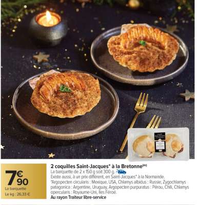 2 coquilles Saint-Jacques* à la bretonne