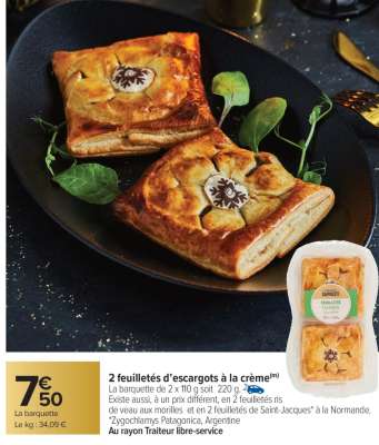 2 feuilletés d'escargots à la crème