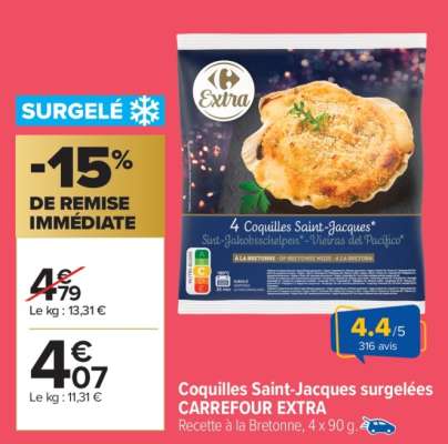 Coquilles Saint-Jacques surgelées CARREFOUR EXTRA