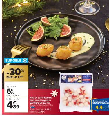 Noix de Saint-Jacques avec corail surgelées CARREFOUR EXTRA