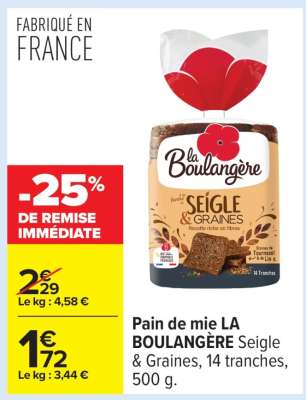 Pain de mie LA BOULANGÈRE Seigle & Graines