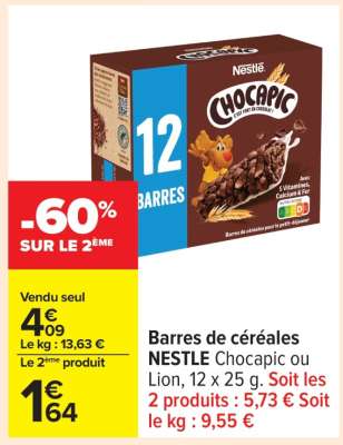 Barres de céréales NESTLÉ Chocapic ou Lion