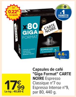 Capsules de café "Giga Format" CARTE NOIRE