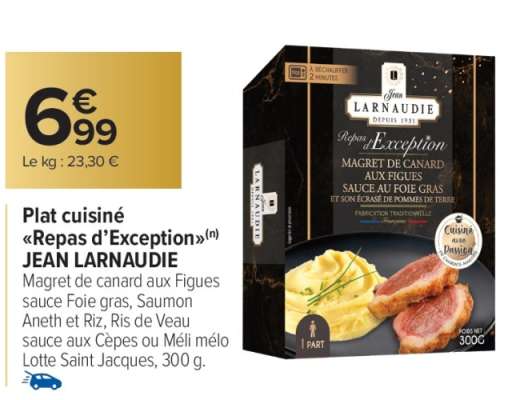 Plat cuisiné «Repas d’Exception» JEAN LARNAUDIE