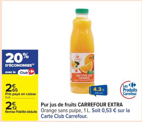 Pur jus de fruits CARREFOUR EXTRA