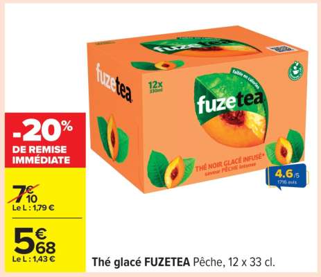 Thé glacé FUZETEA Pêche, 12 x 33 cl