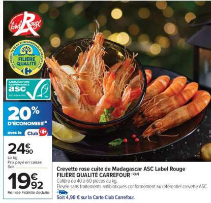 Crevette rose cuite de Madagascar ASC Label Rouge