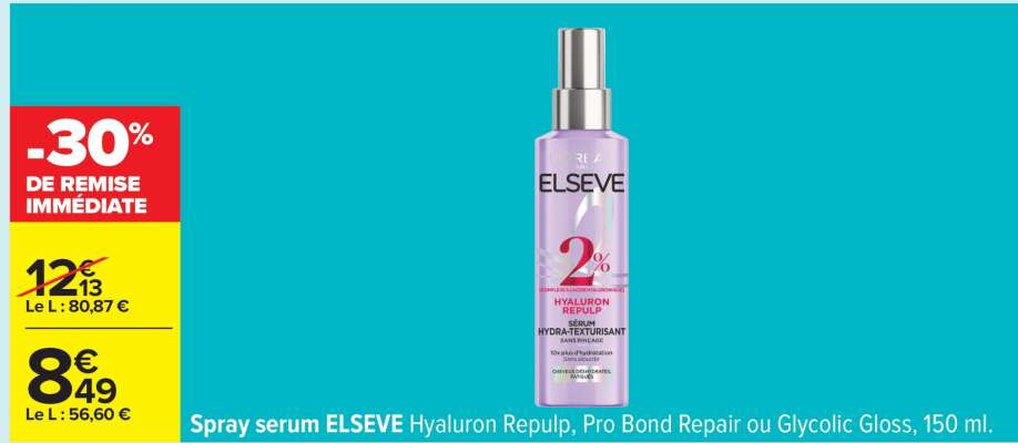 Spray serum ELSEVE Hyaluron Replup, Pro Bond Repair ou Glycolic Gloss, 150 ml