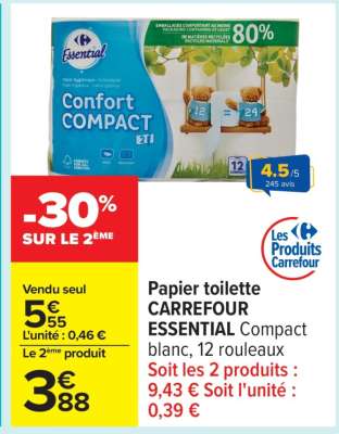 Papier toilette CARREFOUR ESSENTIAL Compact