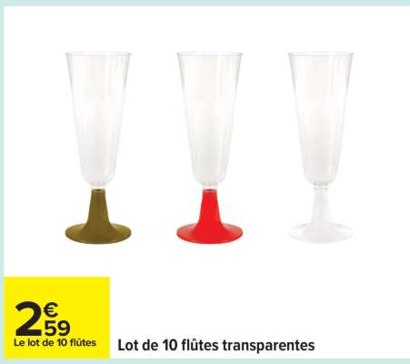 Lot de 10 flûtes transparentes