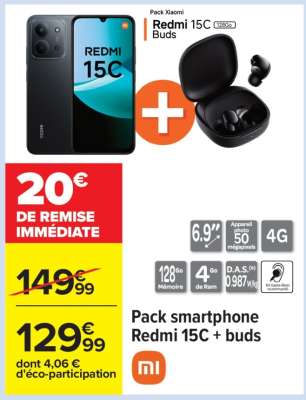 Pack smartphone redmi 15C + buds