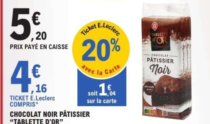 CHOCOLAT NOIR PÂTISSIER 'TABLETTE D'OR'