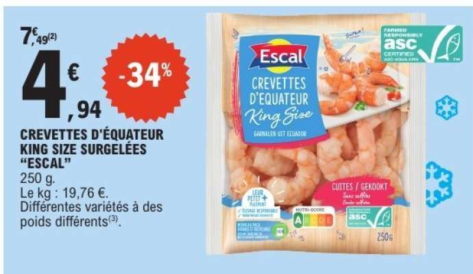 CREVETTES D'ÉQUATEUR KING SIZE SURGELÉES “ESCAL”