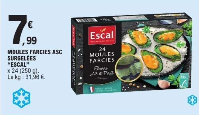 MOULES FARCIÈS ASC SURGELÉES “ESCAL”