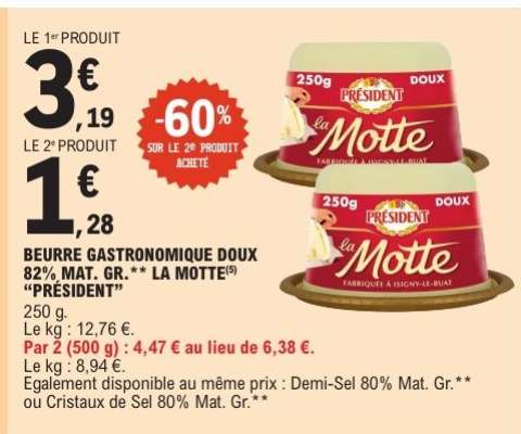BEURRE GASTRONOMIQUE DOUX 82%, MAT. GR.** LA MOTTE “PRÉSIDENT”