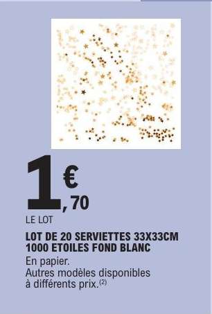 LOT DE 20 SERVIETTES 33X33CM 1000 ETOILES FOND BLANC