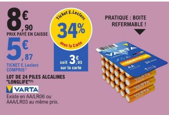 Lot de 24 piles alcalines "Longlife"