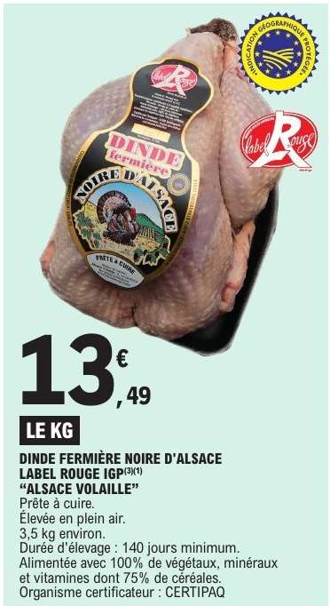 DINDE FERMIÈRE NOIRE D'ALSACE LABEL ROUGE IGP