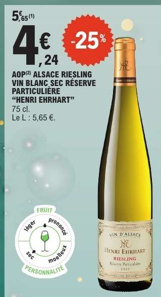 AOP ALSACE RIESLING VIN BLANC SEC RÉSERVE PARTICULIÈRE 'HENRI EHRHART'