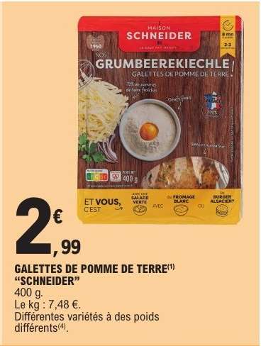 GALETTES DE POMME DE TERRE SCHNEIDER