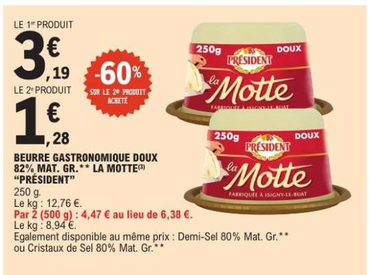 BEURRE GASTRONOMIQUE DOUX 82%, MAT. GR.** LA MOTTE “PRÉSIDENT”