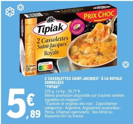 2 CASSOLETTES SAINT-JACQUES À LA ROYALE SURGELÉES “TIPIAK”
