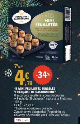 16 MINI FEUILLETÉS SURGELÉS "FRANÇAISE DE GASTRONOMIE"