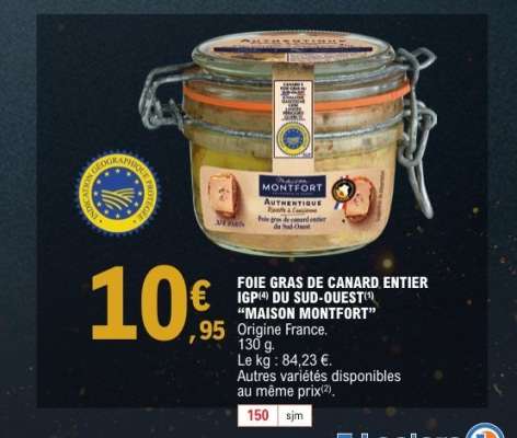 FOIE GRAS DE CANARD ENTIER IGP DU SUD-OUEST 'MAISON MONTFORT'