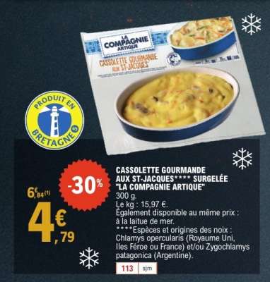 CASOLETTE GOURMANDE AUX ST-JACQUES**** SURGELÉE "LA COMPAGNIE ARTIQUE"